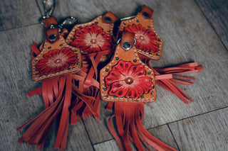 Fringe Tooled Floral Keychain
