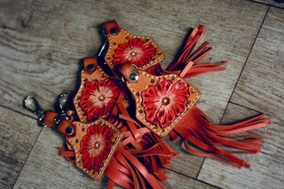 Fringe Tooled Floral Keychain