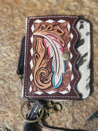 Western Tooled Leather & Cowhide Keychain Wallets