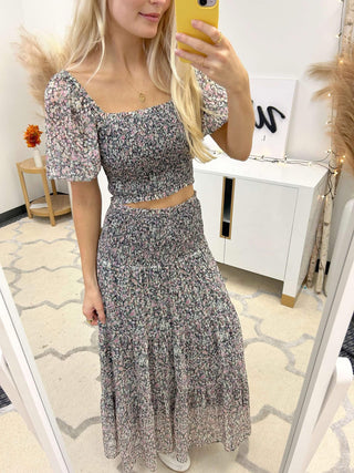 Floral Tiered Skirt with Crop Top