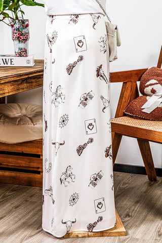 Western Print Satin Long Skirt
