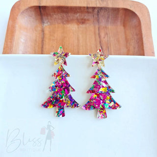 Christmas Tree Dangle Earrings Large