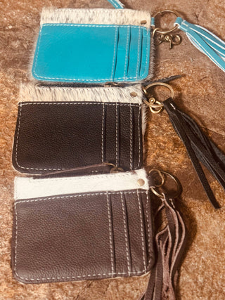 Western Tooled Leather & Cowhide Keychain Wallets