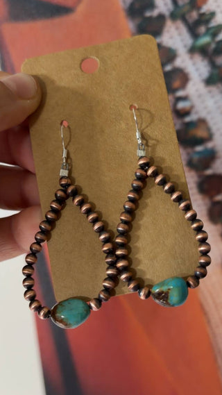 Copper Pearls & Genuine Turquoise Earrings