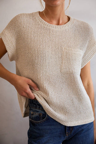 Crew Neck Woven Short Sleeve Top