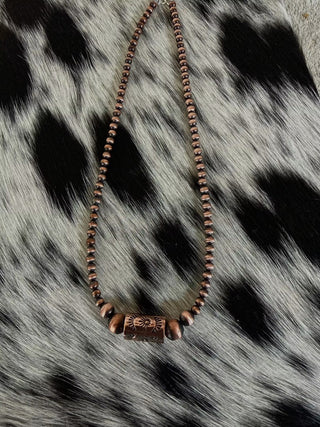 Stamped Copper Barrel Bead Necklace