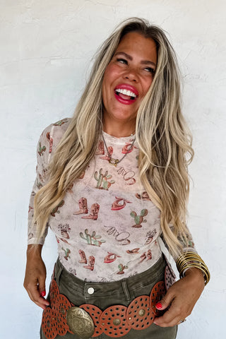 Boots & Blooms Mesh Longsleeve Top