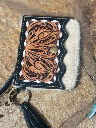 Western Tooled Leather & Cowhide Keychain Wallets