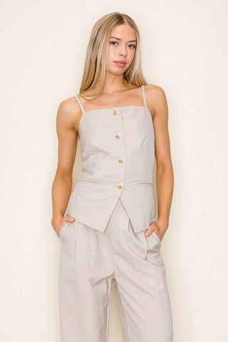 Sleeveless Solid Knit Top with High Waisted Pants