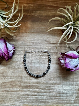 Black Onyx & Sterling Silver Pearl Bracelet