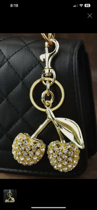 Rhinestone Cherry Purse Charm