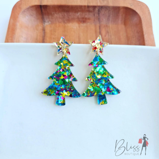 Christmas Tree Dangle Earrings Large