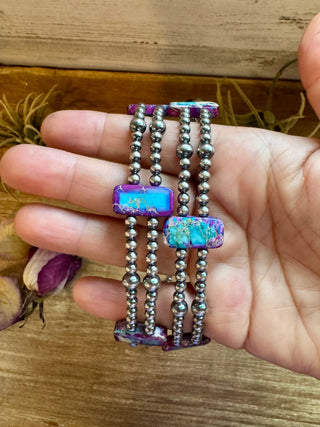 Double Strand Sterling Silver Pearls & Rectangle Variscite Turquoise Necklace