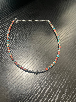 Sterling Silver Pearls choker and Pink/blue sea sediment Heishi