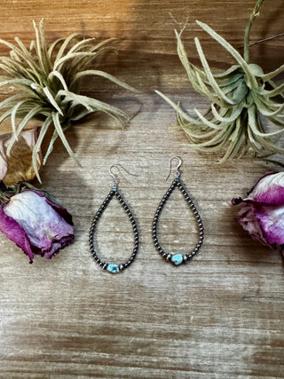 Sterling Silver Pearls & Golden Hill Turquoise Teardrop Earrings