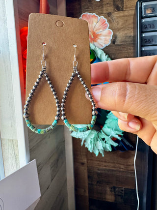 Sterling Silver Pearl & Blue Turquoise Heishi Teardrop Earrings