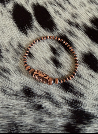 Copper Stamped Barrel Bead bracelet 