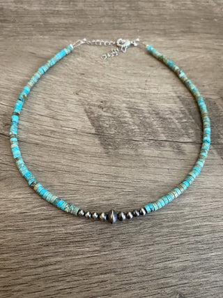 Sterling Silvers Pearls choker with Veracite turquoise 