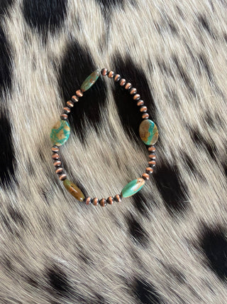 Copper Pearls w/ Genuine Oval Turquoise Bracelet