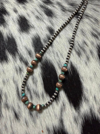 Sterling Pearls, Copper, & Turquoise Necklace