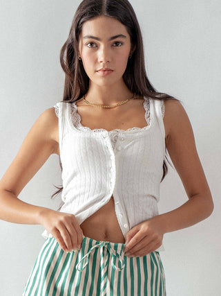 Button-Front Picot Trim Tank