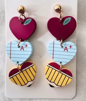 Teacher Triple Heart Earrings