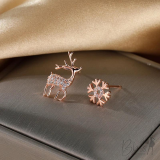Reindeer and Snowflake Rose Gold Earrings