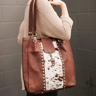 Studded Cowhide Leather Shoulder Handbag